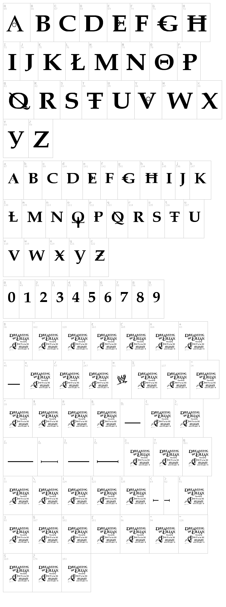 Dreaming of Lilian font map